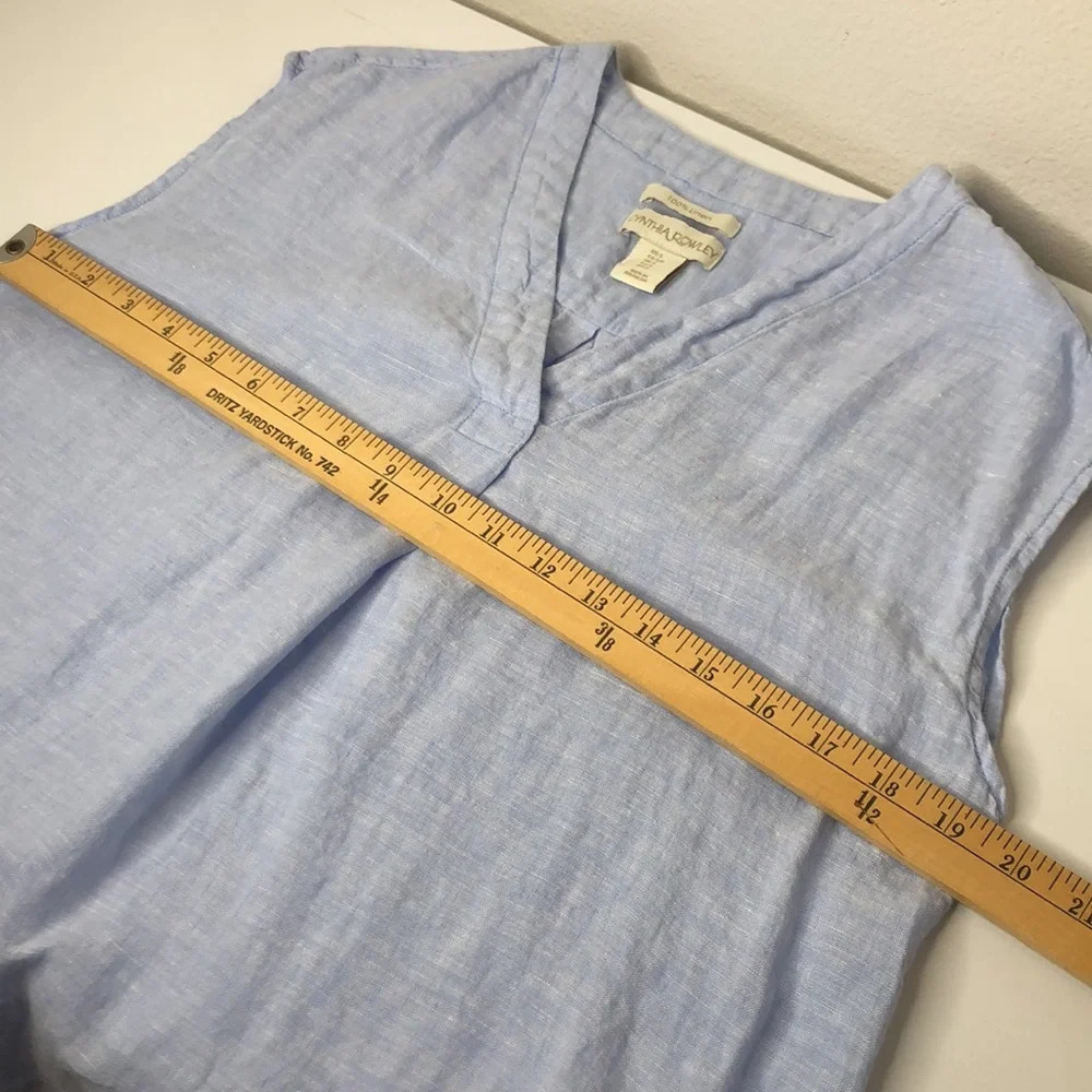 Cynthia Rowley Top Size Small Linen Split Neck Sleeveless Summer Fabric - Picture 9 of 12